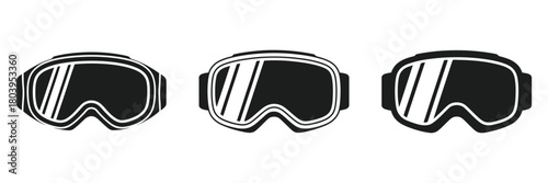 Skiing Glasses Icon Set – Winter Sport Eyewear In Clean Minimal Vector Illustration Style Featuring Protective Snow Goggles And Cold-Weather Gear Elements For Outdoor Adventure And Activity Designs