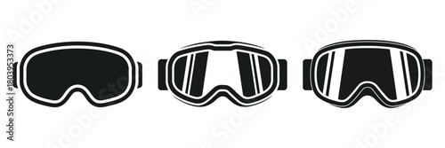 Skiing Glasses Icon Set – Winter Sport Eyewear In Clean Minimal Vector Illustration Style Featuring Protective Snow Goggles And Cold-Weather Gear Elements For Outdoor Adventure And Activity Designs