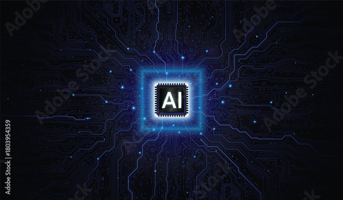Generative Artificial intelligence technology concept. Artificial intelligence chipset on circuit board in
futuristic concept technology artwork. Neural networks and advanced technology. 