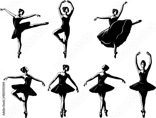 Ballerina. Seven different vector ballet girls silhouettes. EPS version.	