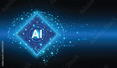 Generative Artificial intelligence technology concept. Artificial intelligence chipset on circuit board in
futuristic concept technology artwork. Neural networks and advanced technology. 