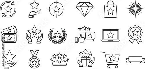 Collection of star icons representing rewards loyalty and achievement