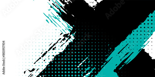 abstract grunge texture and halftone banner design tosca and black. pattern illustrations