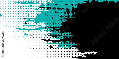 abstract grunge texture and halftone banner design tosca and black.