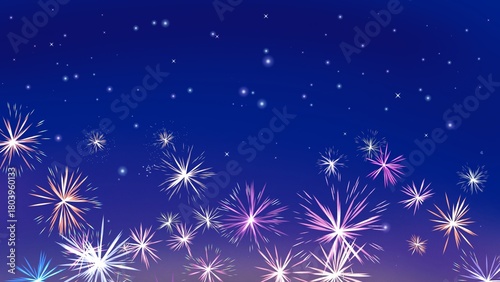 Canvas Print Sparkling New Year's Eve Fireworks on Night Sky Background - Colorful Celebratio