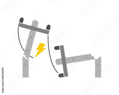 Cement broken short circuit electric pole icon flat vector design