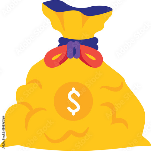 Vibrant money bag icon representing financial prosperity, investment, and savings concept