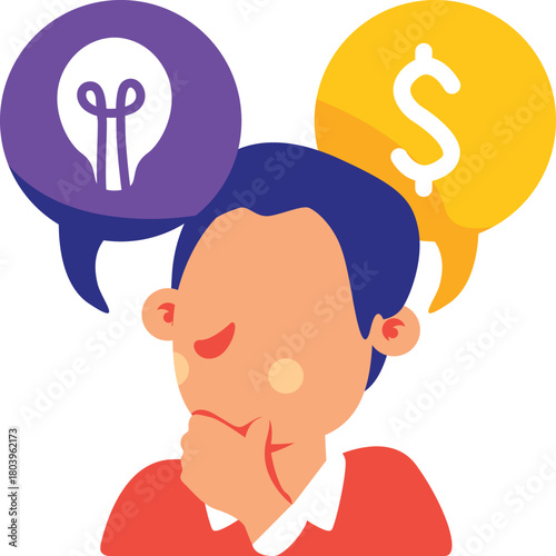 Man pondering business ideas and financial opportunities, a concept of innovation