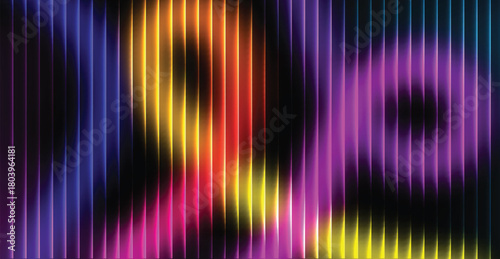 Futuristic neon texture with vibrant shades of purple blue yellow gradients and bright smooth fluted vertical lines. Vector Illustration