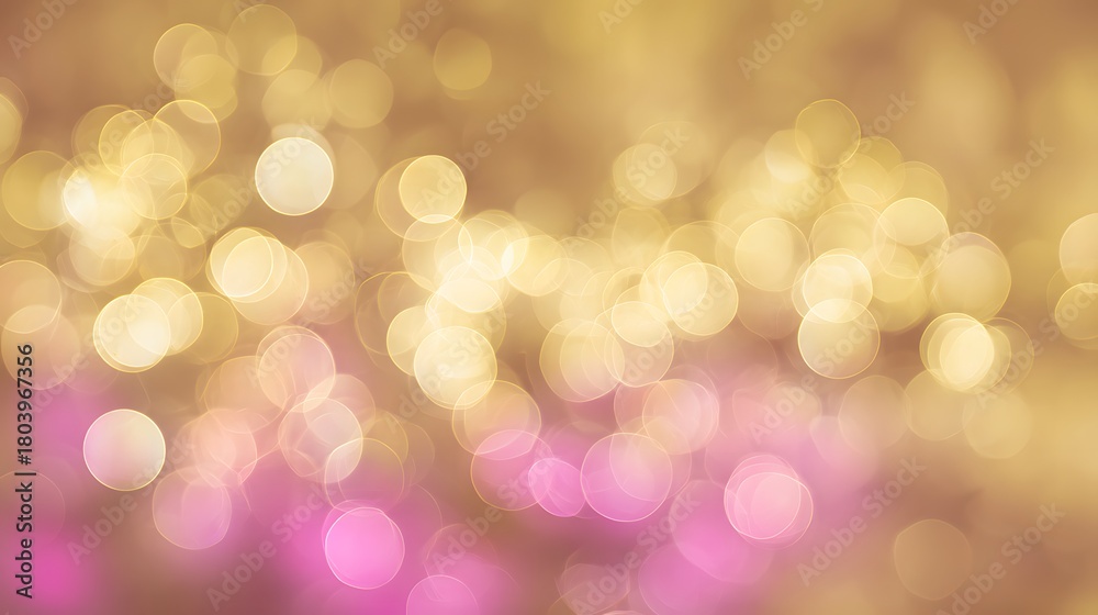 Obraz premium Abstract bokeh background. Festive Christmas and New Year background. Abstract circular bokeh background of pink and gold color tone. copy space