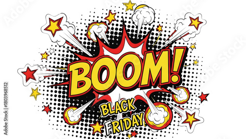 Dynamic comic book style BOOM! graphic with Black Friday sale text, perfect for advertising campaigns and promotional materials