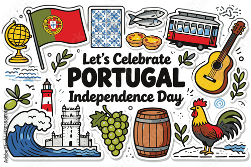 Doodle of Portugal Independence Day Vector Template