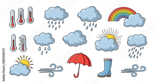 Weather icons depicting various conditions and elements.