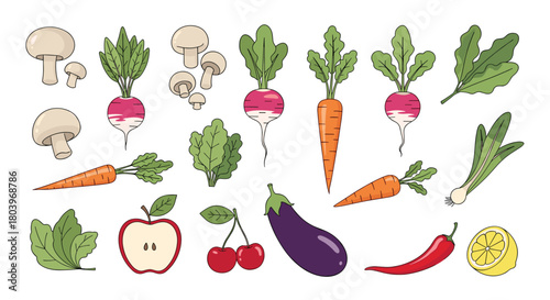 Colorful Vegetables and Fruits Collection for Healthy Eating.