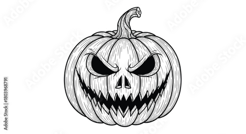 Sinister Halloween Pumpkin Face Carving Illustration.