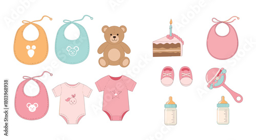Baby items collection adorable baby clothes and accessories.