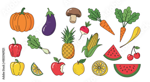 Colorful fruits and vegetables collection for healthy eating.