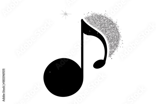 Musical note with shadow and sparkle effect