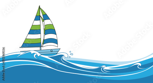 Sailboat sailing on the ocean waves a beautiful summer day.