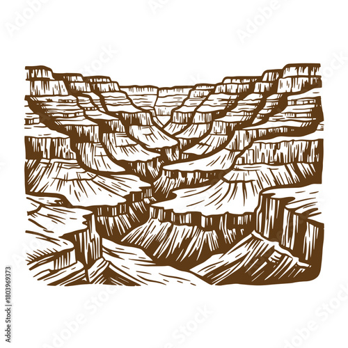 Artistic sketch illustration of the grand canyon national park in a vintage brown style