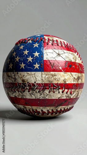 Patriotic Baseball Art Close Up Americana Themed Decorative Sphere For Sport USA Flag Inspired Design Unique Ball.