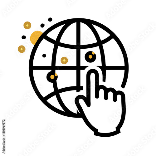 Cursor pointing to globe with orange dots
