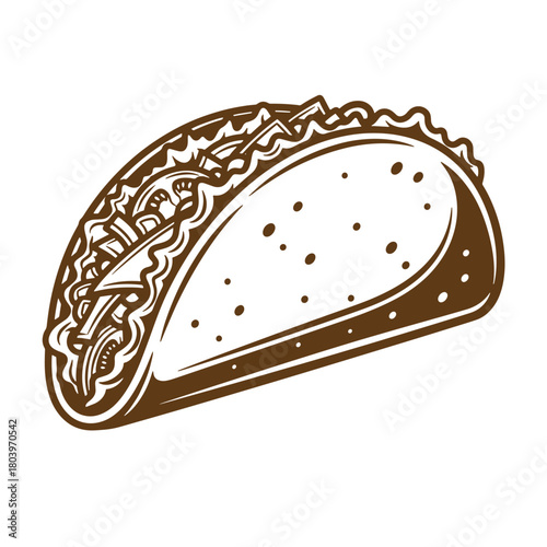 Delicious taco illustration in brown color for menu or food related concepts
