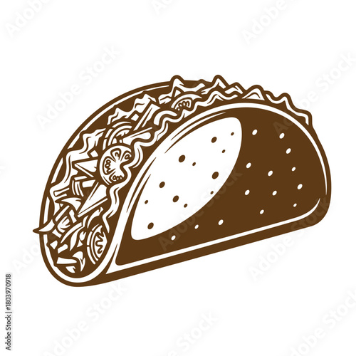 Delicious vintage sketch art illustration of a freshly prepared mexican taco on white background