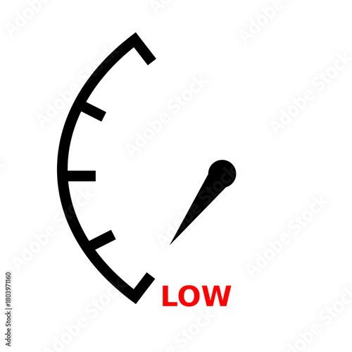 Low level indicator icon representing a gauge with a needle pointing to the "LOW" marking