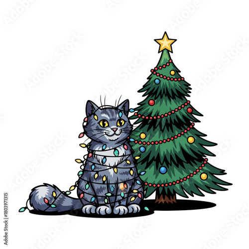 Festive Feline A Cat Wrapped in Christmas Lights