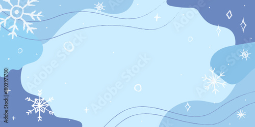 Winter-themed background with snowflakes and abstract shapes in blue tones creating a calming atmosphere for seasonal designs
