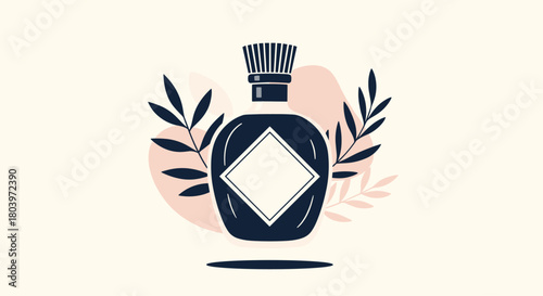 Elegant perfume bottle design with floral elements and minimalist style.