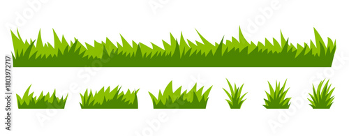 Set of flat green grass silhouette isolated on white background. Vector illustration. 