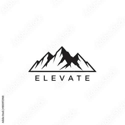 Elevate Mountain Logo - A minimalist design featuring sharp mountain peaks and the word ELEVATE below, conveying strength and aspiration.