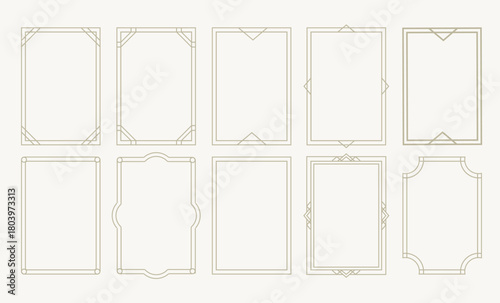 Thin golden frame set. Beautiful and luxury gold line borders. Art deco gold frames vector illustration. Simple, elegant, modern geometric vintage frames.