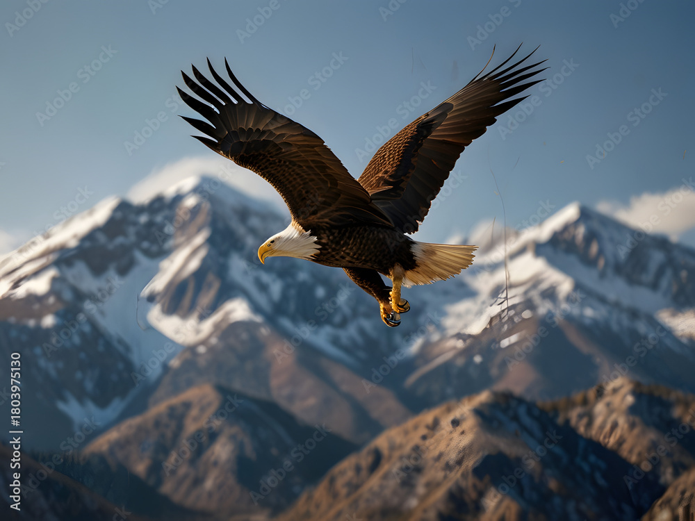 Obraz premium american bald eagle flying in sky