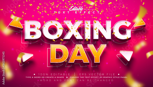 Boxing Day Editable Text Effect Design Vector Christmas Season Shopping Day Sale Graphic Style with Shadow and Yellow 3D Typography Lettering on Red Background. Winter Holiday Business Illustration