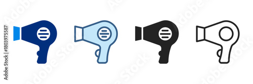 Hair Dryer Icon Set Multiple Style Vector Illustration 