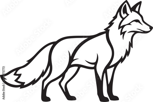  Black fox silhouette shaped using fluid ribbon-like curves, soft and elegant, minimal, white background.