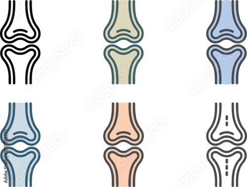 Human joint anatomy vector illustration set showing detailed skeletal bone structure icons in multiple colors for medical education and orthopedic healthcare