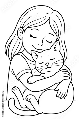 Young girl tenderly embracing her beloved cat with eyes closed in pure joy and affection, a heartwarming moment of connection and love captured beautifully.