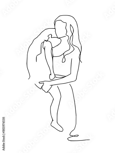 Tender moment captured a mother's embrace holding her child close in a heartwarming, minimalist line art depiction of love and connection