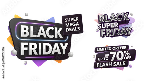 Black Friday sale promotion with vibrant text and offers up to 70% off, perfect for marketing campaigns and holiday deals