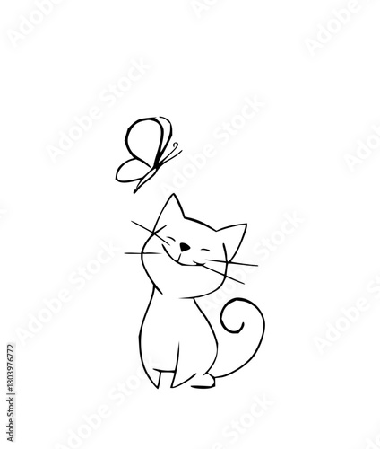 Joyful kitten delights in a playful dance with a whimsical butterfly creating pure enchantment and innocent wonder