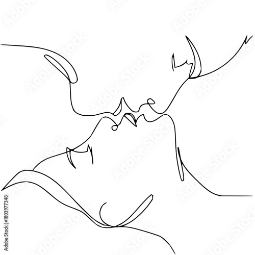 Intimate embrace captures the tender moment of a passionate kiss depicted with elegant minimalist line art conveying deep affection and connection
