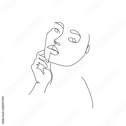 Elegant minimalist single line drawing captures serene feminine beauty and introspective thought perfect for modern design