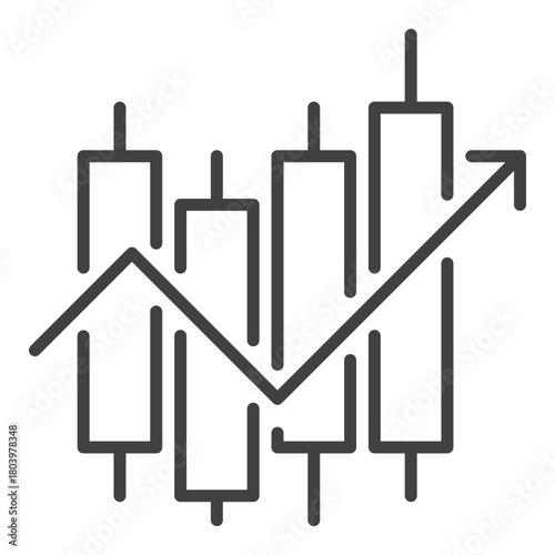 Candlestick Chart with Uprising Arrow vector Market Data outline icon or design element