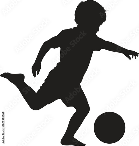 Boy kicking football silhouette vector design for youth sports action, kid football illustration, and energetic sports theme