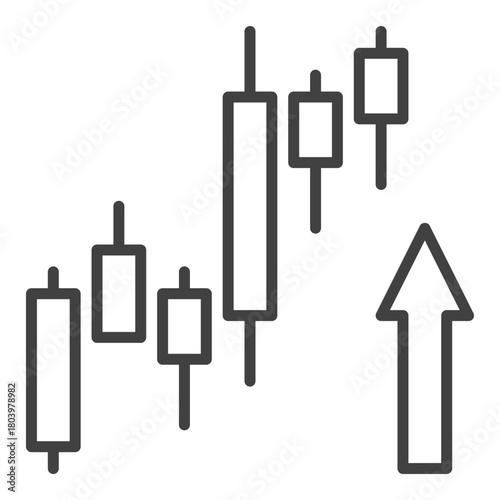 Candlestick Chart and Arrow vector Stock Market outline icon or design element