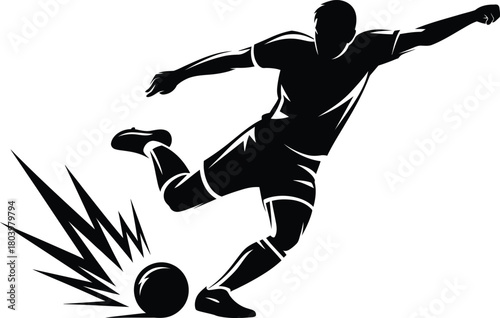Soccer player kicking ball silhouette vector design for sports theme, football action, athletic logo and game illustration